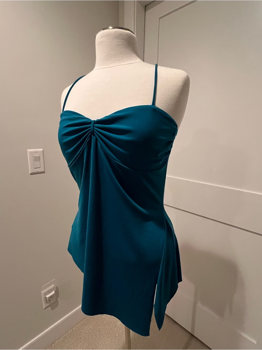 Teal Spaghetti Strap Twist-Front Mini Dress